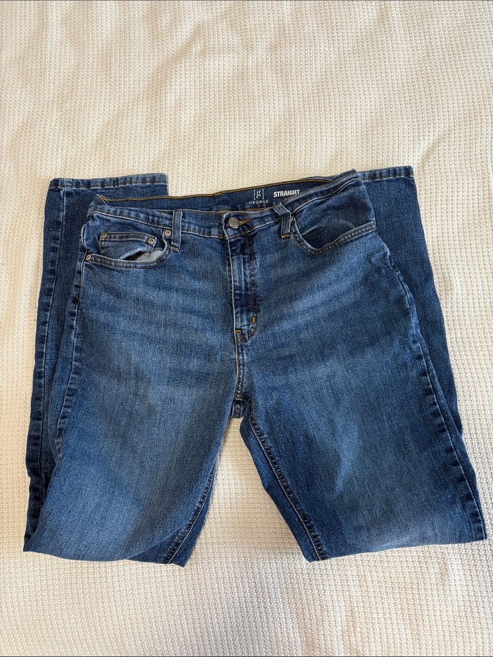 George Men's Straight Leg Dark Blue Denim Jeans